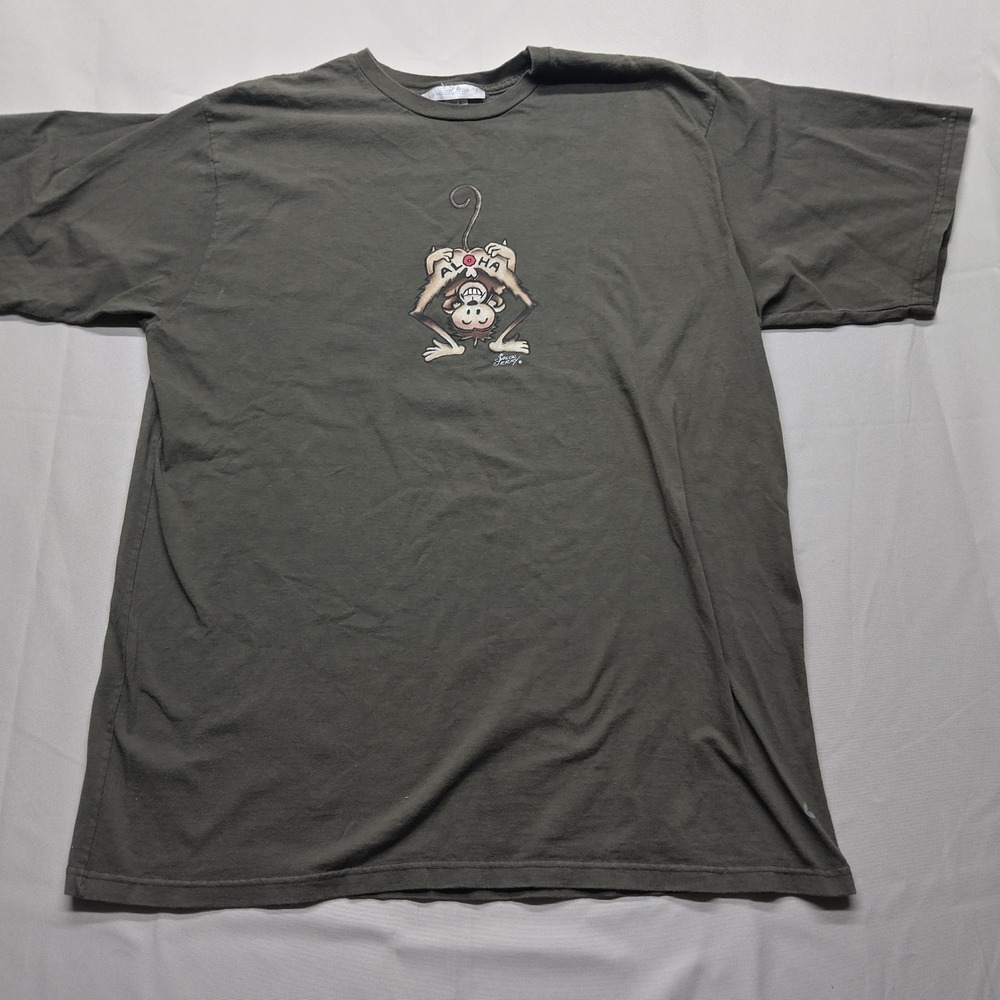 Vintage Sailor Jerry Aloha Monkey Graphic T-Shirt Mens XL Made in USA Olive